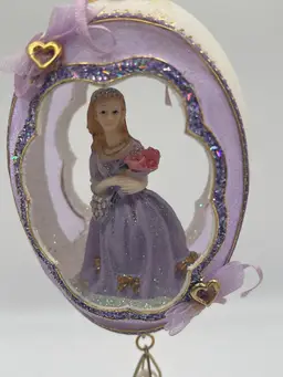 Vintage Christmas Diorama Large Embellished Egg Purple Sheer Elegant Ornament