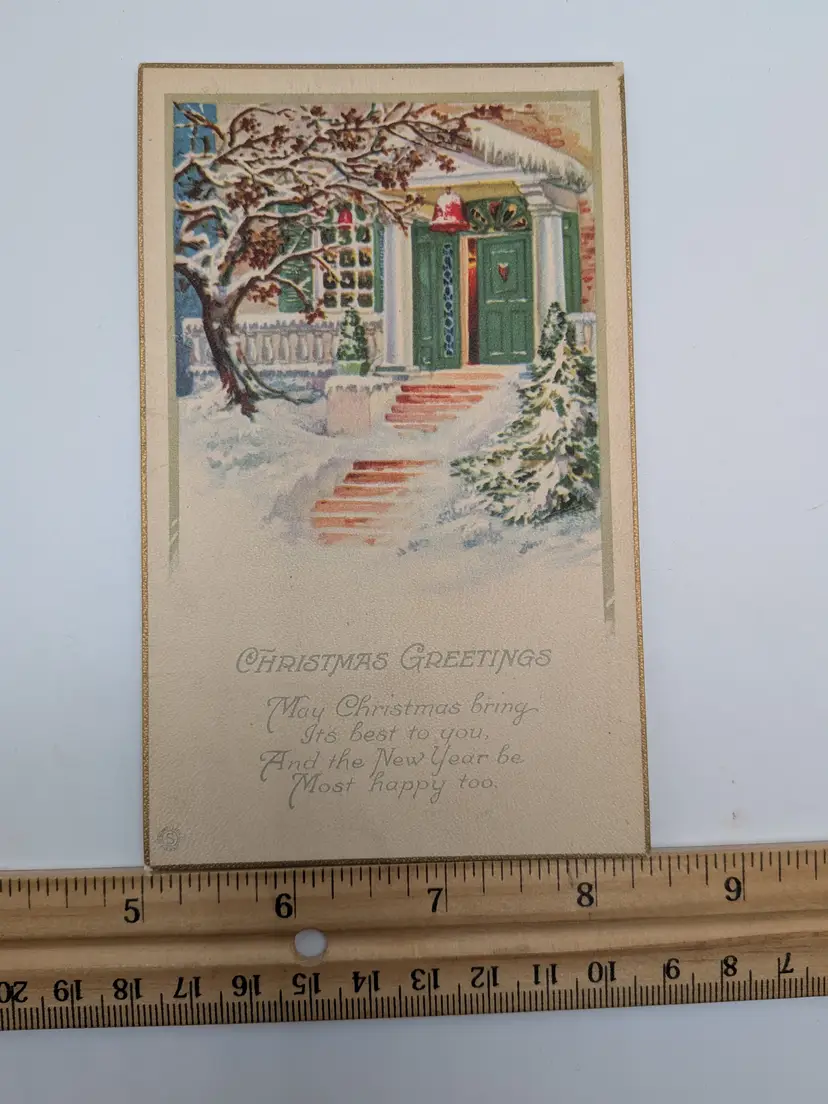 E7. Antique Stecher Litho Co. NY. USA Series 959A Christmas Greetings Postcard