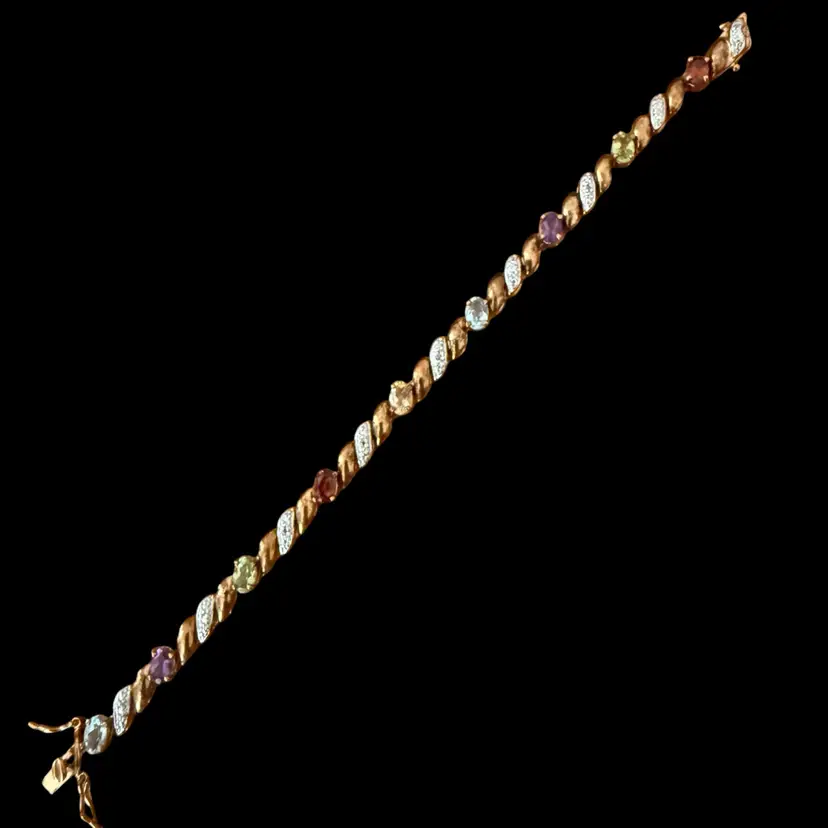 Sterling Silver .925 Gold Overlay Rhinestone Bracelet 7.5”