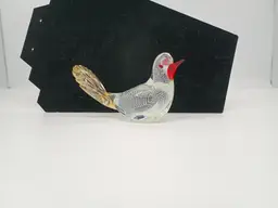 Vintage Murano  Art Glass Bird White Latticinio and Gold Aventurine Tail with Red beak and eyes