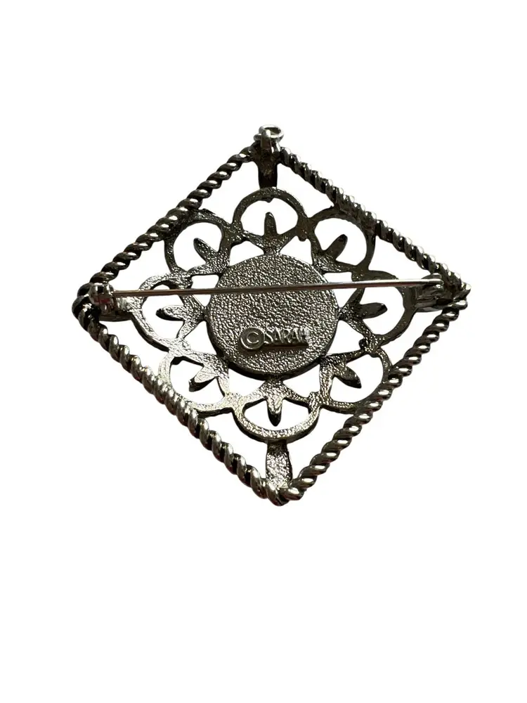 Vintage  Sarah Coventry Red Fire Cabochon Pendant Brooch  Silver Tone #ofc-2