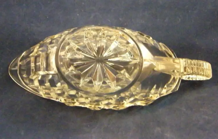 Vintage Diamond-Cut Pattern Pressed Glass Gravy Boat EAPG