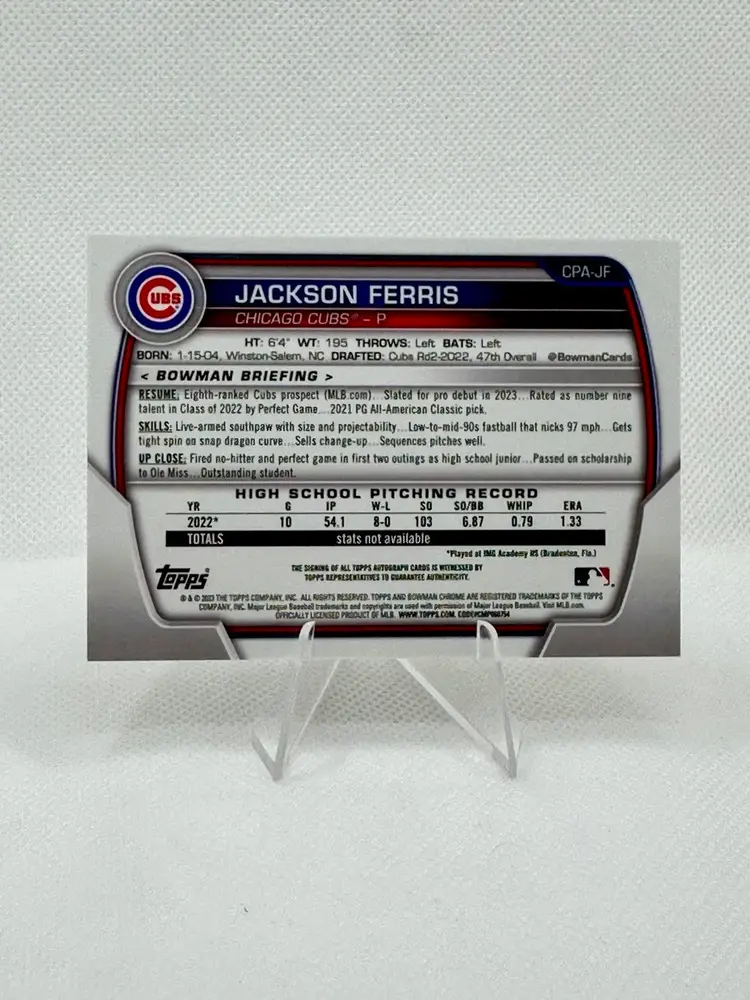 Jackson Ferris 1st Bowman Auto Los Angeles Dodgers Cubs