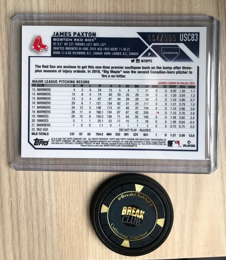 2023 Topps Chrome Update James Paxton Magenta Refractor /399