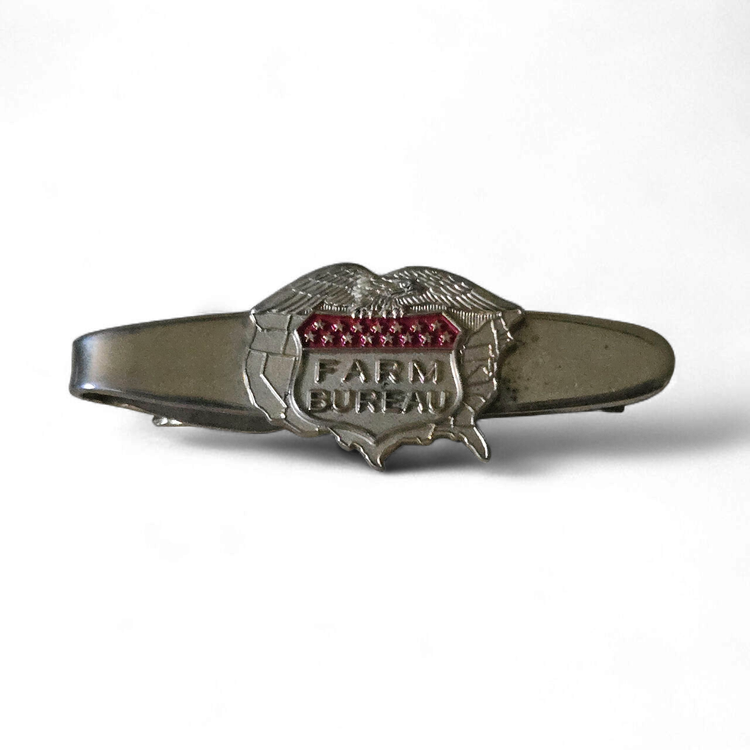 Tie Clip Men's Gold Plated "ROBBINS" with "FARM BUREAU" Insurance Logo Vintage