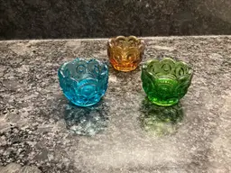 Vintage Set A Three Salt Cellars Moon And Stars Pattern, 1.5” X 2”