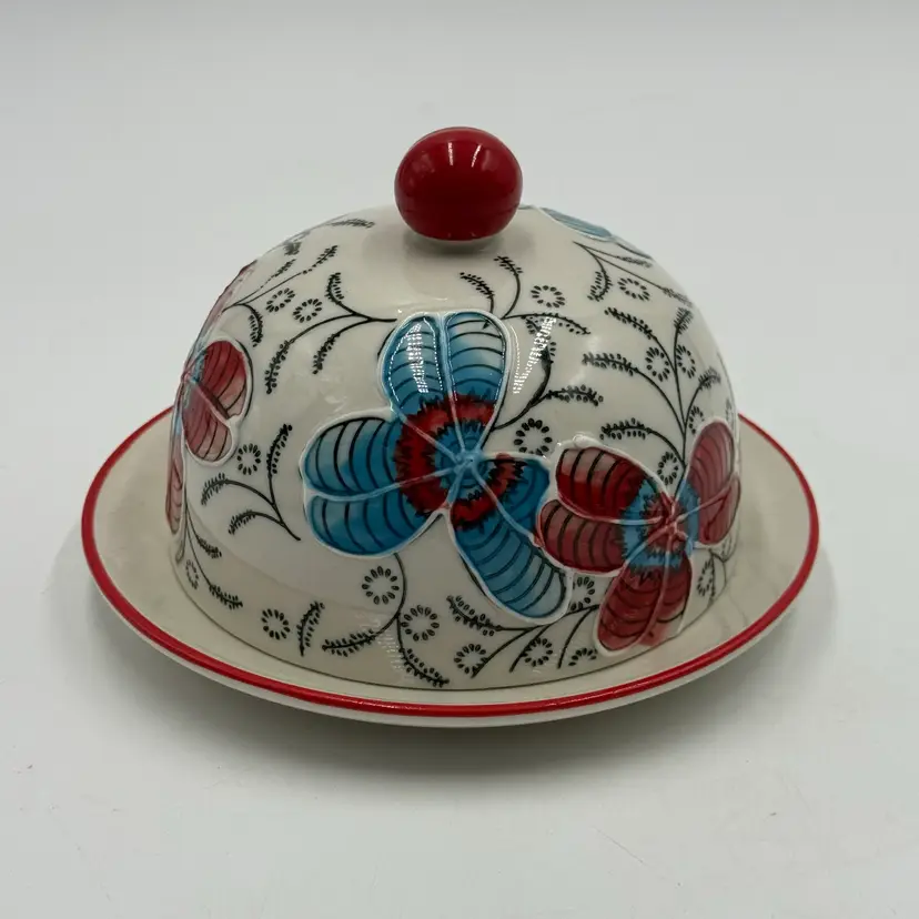 Dutch Wax By Coastline Imports Hand Painted Ceramic Domed Butter Cheese Cloche