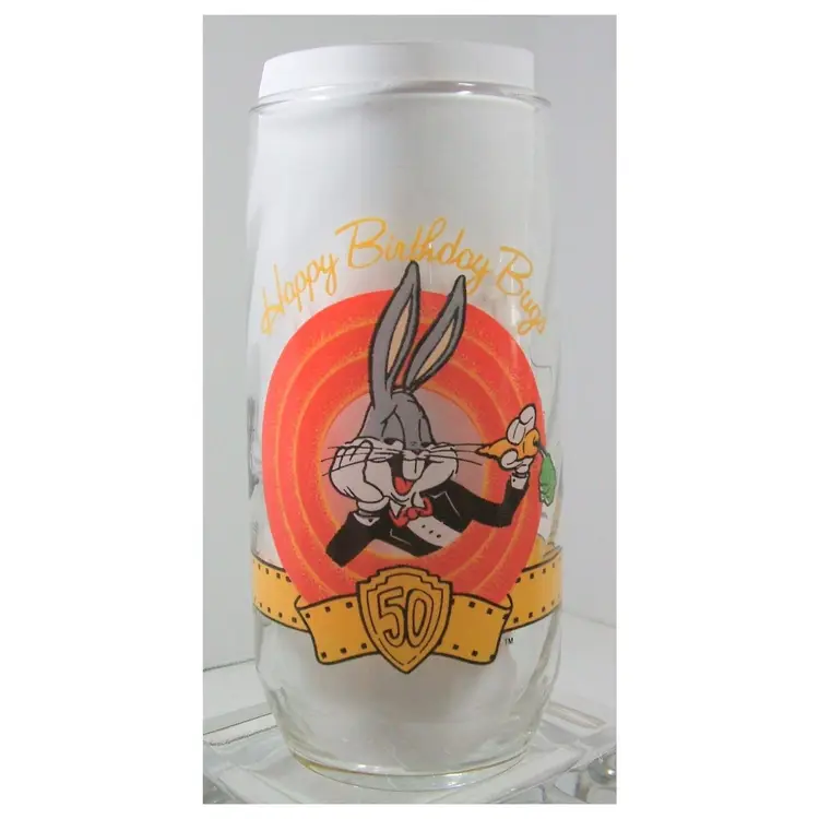 Vintage Happy Birthday Bugs Bunny Drinking Glass 50 Years Warner Bros 1990