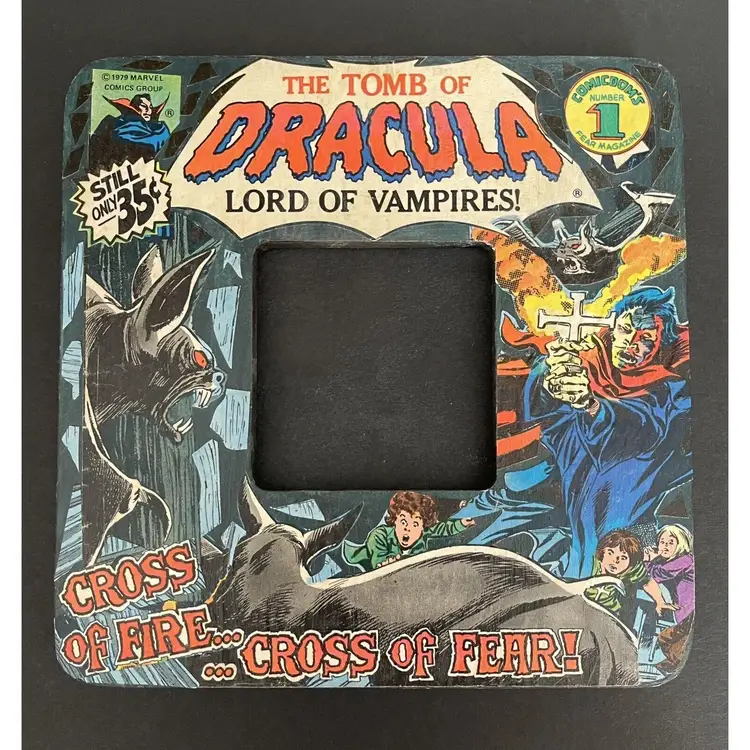 DRACULA VAMPIRE VINTAGE COMIC BOOK PICTURE FRAME Tomb Halloween Horror Handmade