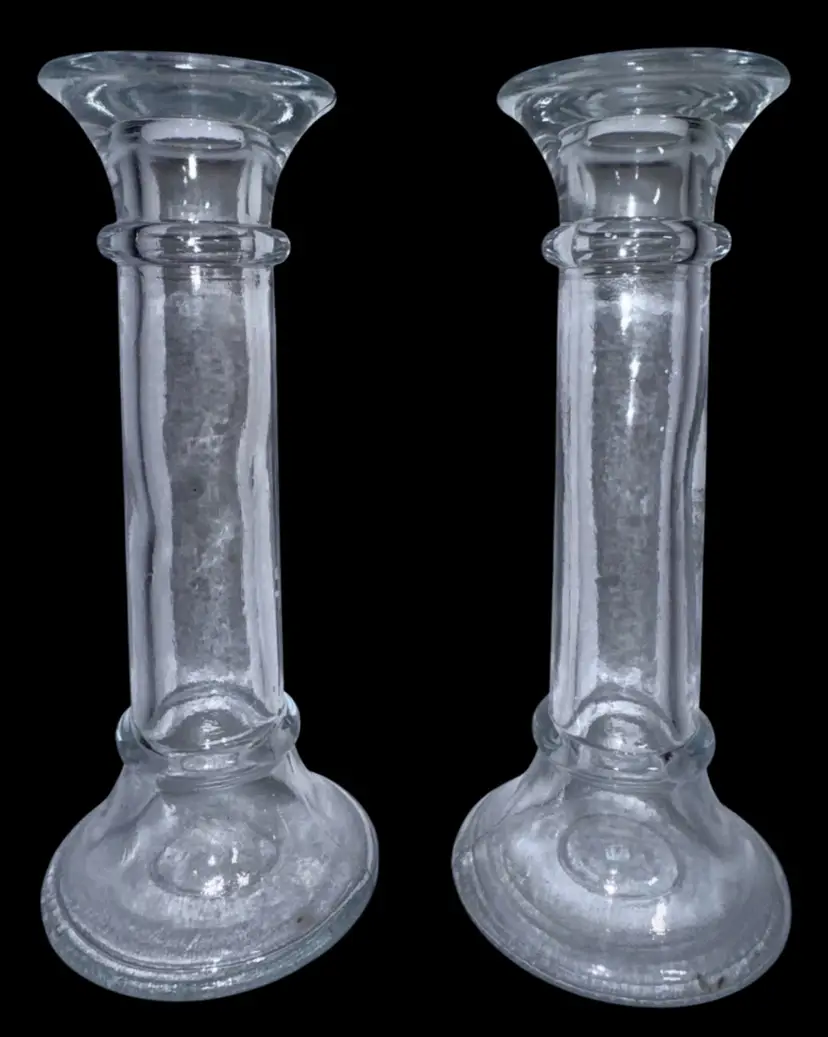 Gothic Candlestick 7" Clear Indiana Glass or Bud Vase Set of 2