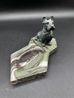 #09 Austrian Green Marble And Metal Scotty Dog Catch All Dish