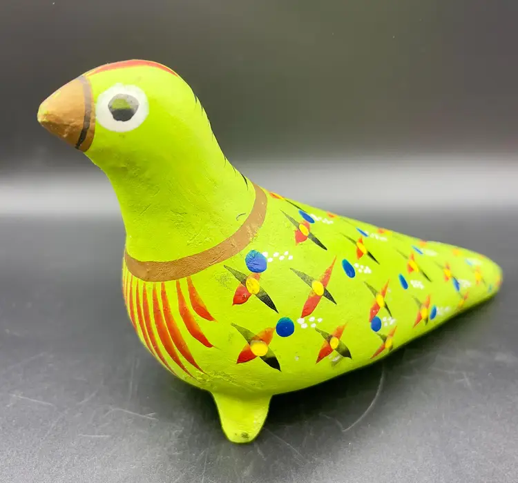 Vintage hand-made and hand-painted Mexico terra cotta bird figurine