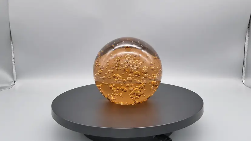 Vintage MCM Topaz Brown Blown Bubble Art Glass Orb Bullicante Paperweight Decor Large 4"