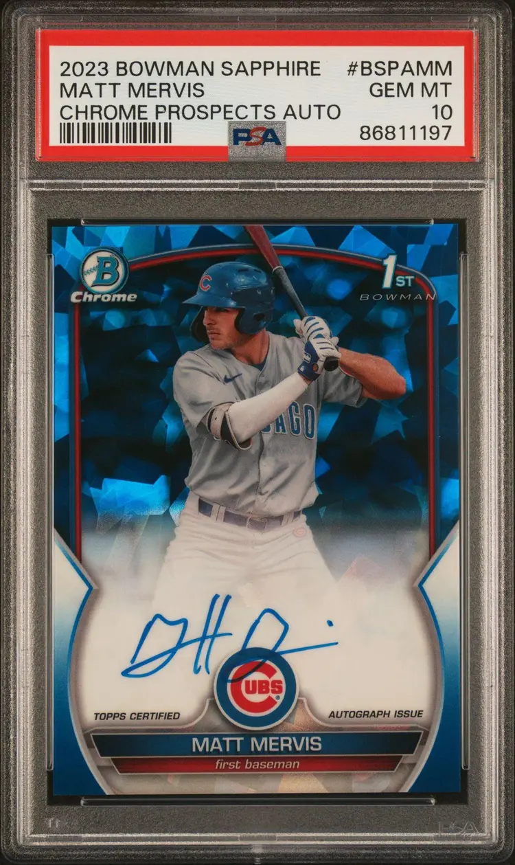 2023 BOWMAN SAPPHIRE EDITION CHROME PROSPECTS AUTOGRAPHS BSPAMM MATT MERVIS PSA 10 Chicago Cubs