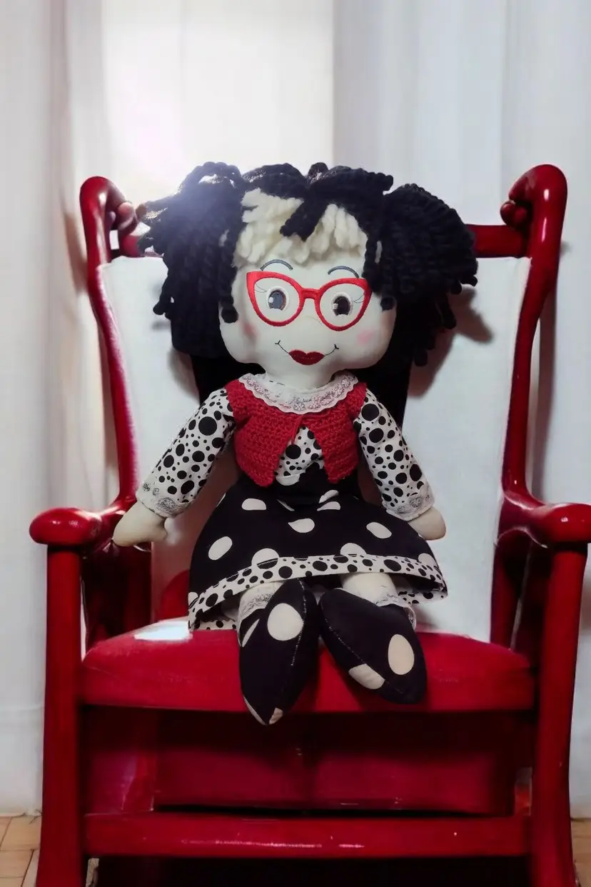 Handmade Whimsical Sassy Ragdoll 12in Polka Dot Removable Clothes Yarn Hair