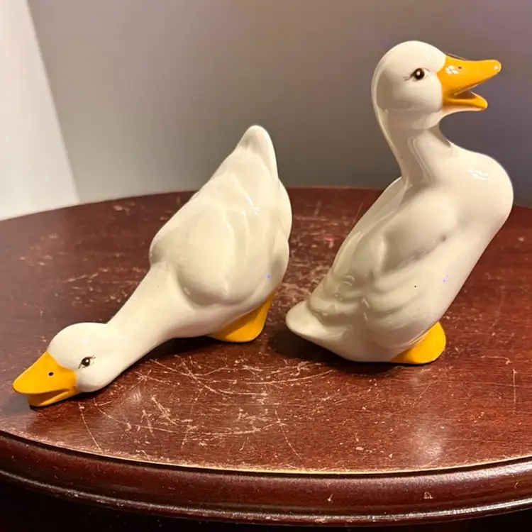 Pair Of Ceramic White Duckies
