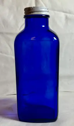 Large Vintage Early 1900’s Cobalt Blue Medicine Apothecary Bottle With Lid