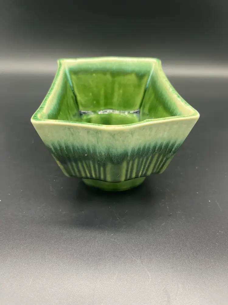 Vintage Cookson Pottery CP9206 Planter - Green Drip Glaze, Ribbed Mid-Century USA