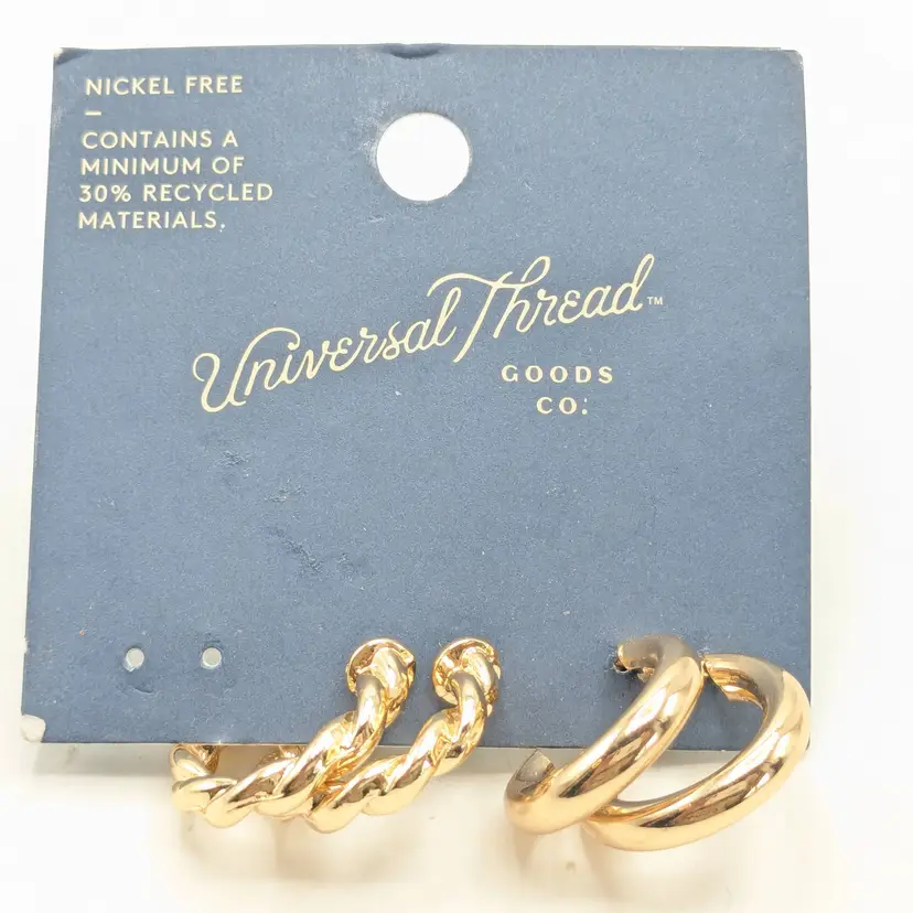 Gold Tone Two Pair Hoop Earrings Pierced NOS