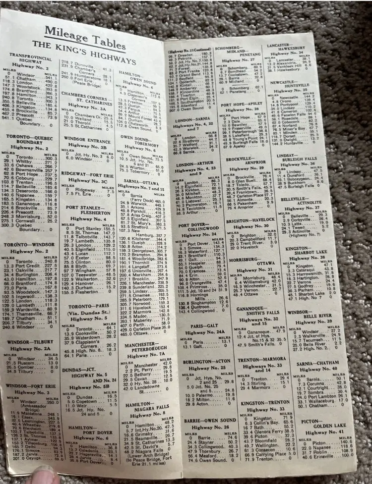 1938-1939 Ontario Official Government Road Map