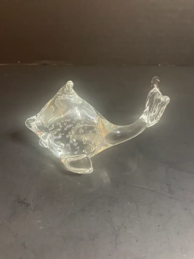 Art Glass Fish Clear Glass Paperweight with Bullicante Bubbles 3.5” By 3”