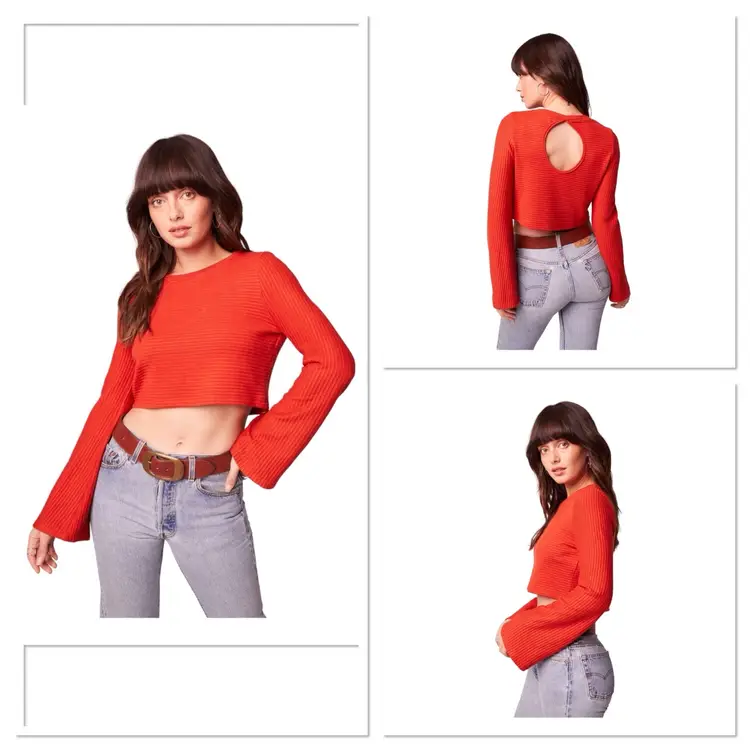 BOG Collective Boho Band Of The Free Alize Rust Long Sleeve Flare Crop Top XS 