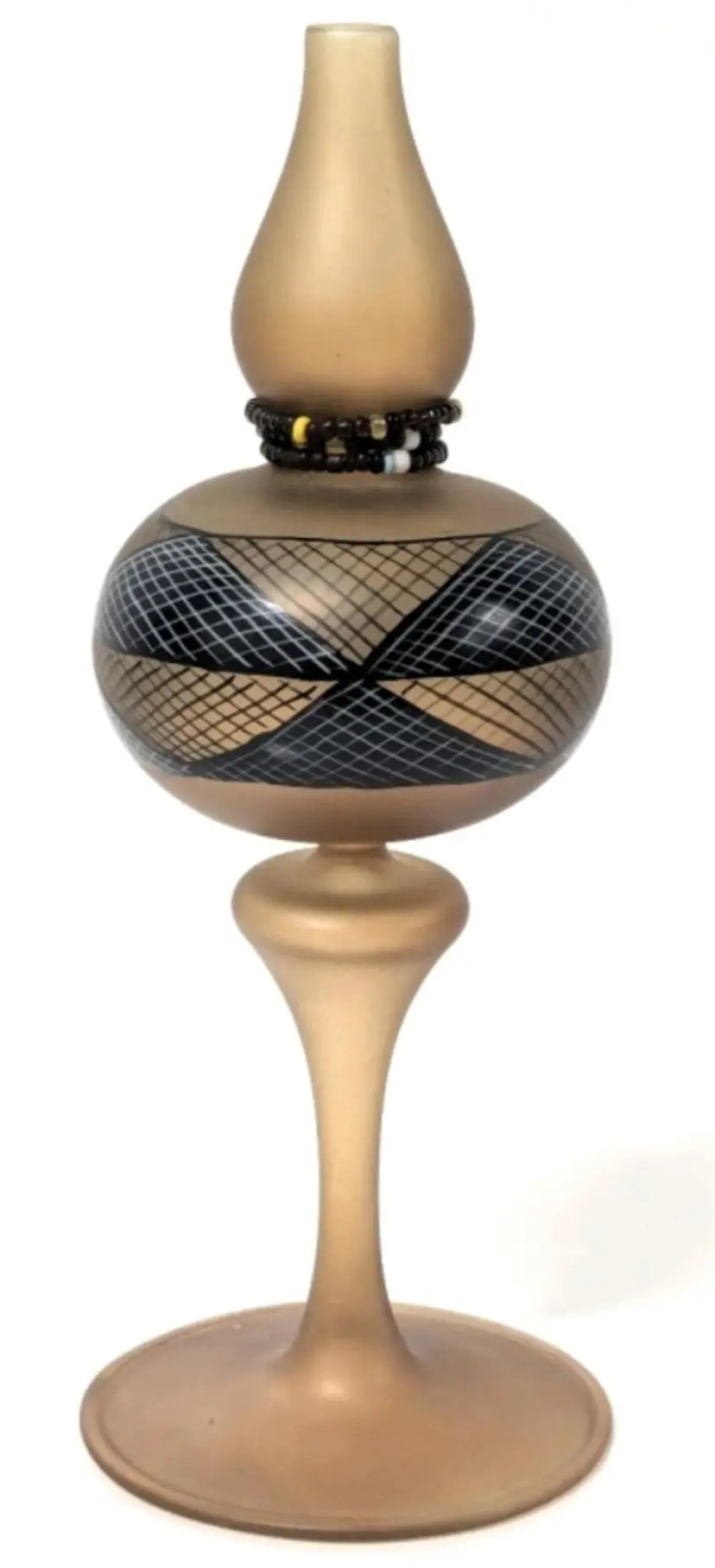 Striking Handblown Lightweight Frosted Glass Bud Vase with Beads - 7.75 Inches Tall