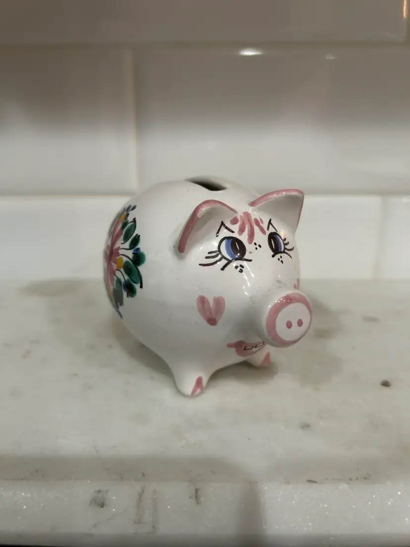 Vintage Ceramic Mini Piggy Bank Hand Painted