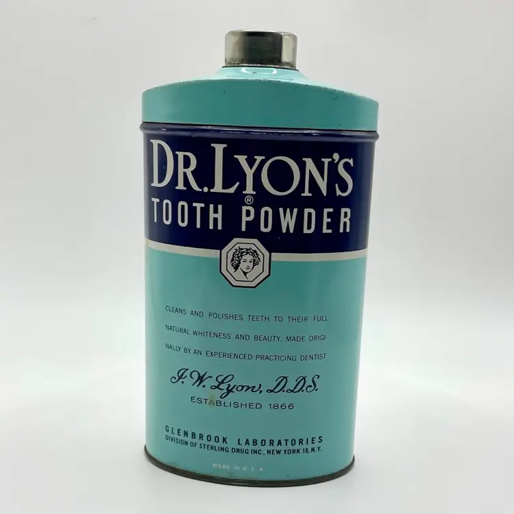 Vintage Dr Lyons Tooth Powder TIN Dental Advertising Bathroom Decor Large 10oz