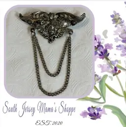 Vintage Silver And Gold Tone Gothic Style Cherub With Chain And Rhinestone Brooch