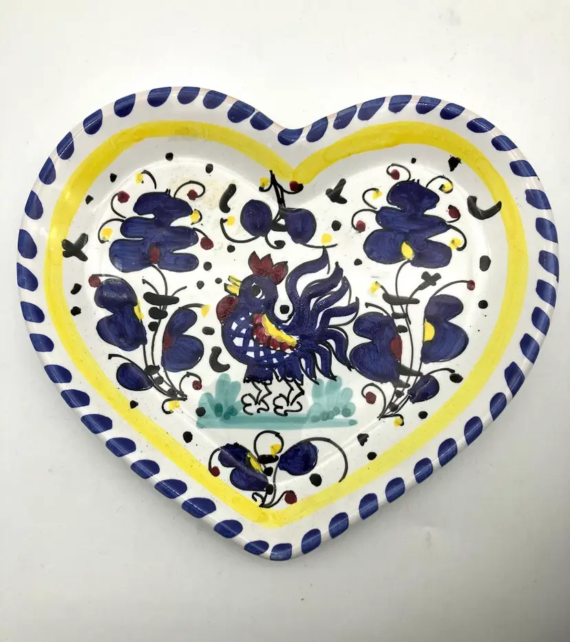 BIN - Deruta Italy Hand Painted Rooster Dish Blue And Yellow.