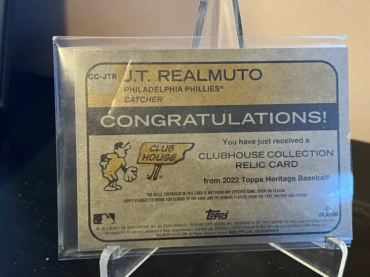 2022 Topps Heritage Clubhouse Collection Relic Card JT Realmuto Phillies 