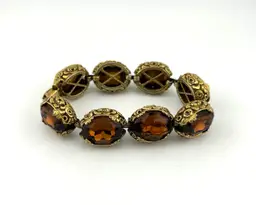Chunky Vintage Faceted Glass Bracelet 7”