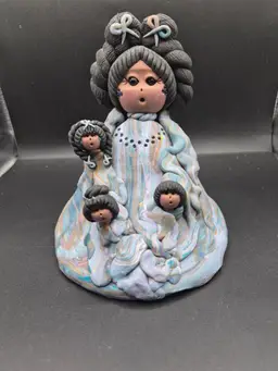 Storyteller Handmade Polymer Clay Mother & Children Figurine By Gladys Santiago