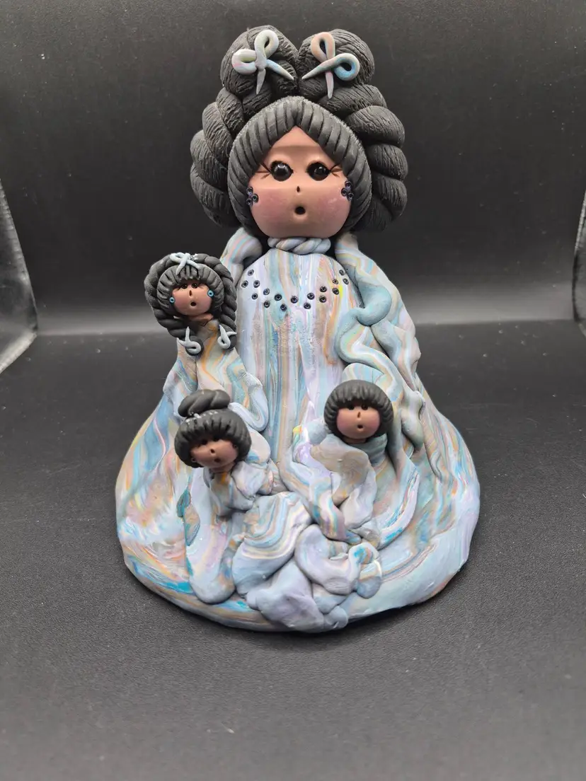 Storyteller Handmade Polymer Clay Mother & Children Figurine By Gladys Santiago
