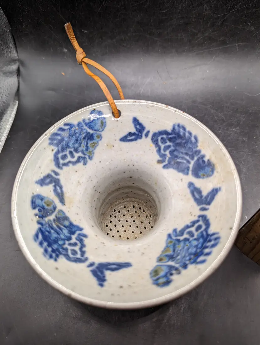Vintage Beautiful Fish Design Pottery Tea Strainer