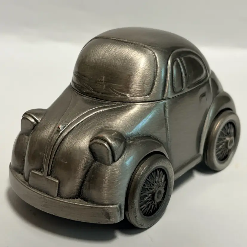 Sheridan Pewter Volkswagen VW Bug- Coin Bank- 4.75” X 2.75”- With Original Stopper- Vintage- Wheels 🛞 Roll