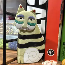 vintage Quirky, Ceramic Hand, Painted Tiger, Striped Cat Figurine