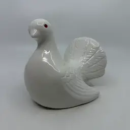 Vintage Department 56 Large Ceramic White Fantail Dove Figurine Red Eyes Modern Home Decor Glossy Finish Original Sticker Made In Taiwan