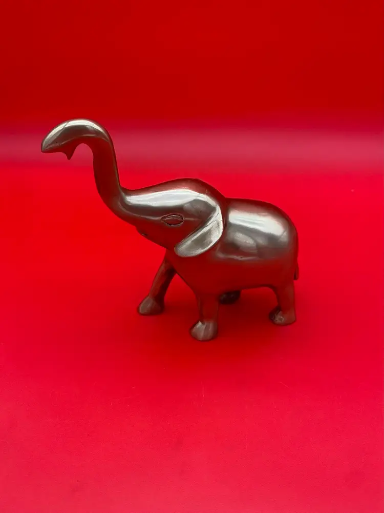 Vintage Good Luck Brass Elephant w/ Trunk Up Figurine - 7 Inches