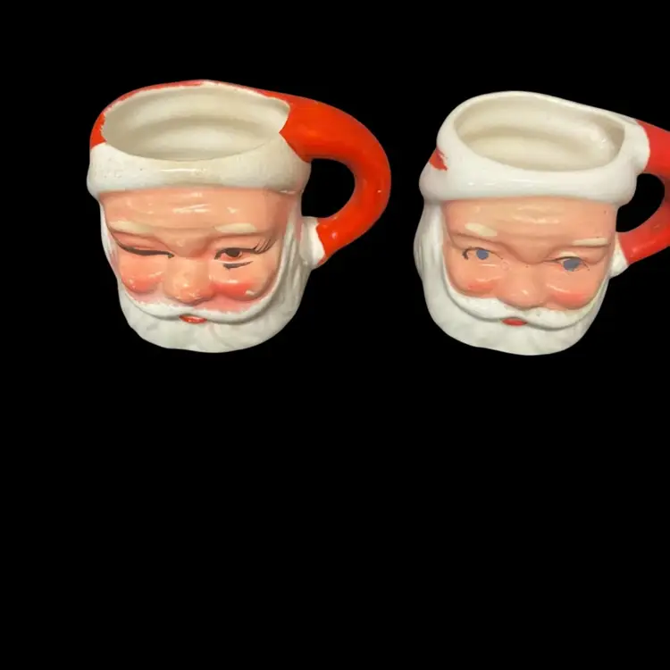 Winking Vintage Santa Mug & Vintage Santa Mug. Set Of 2.