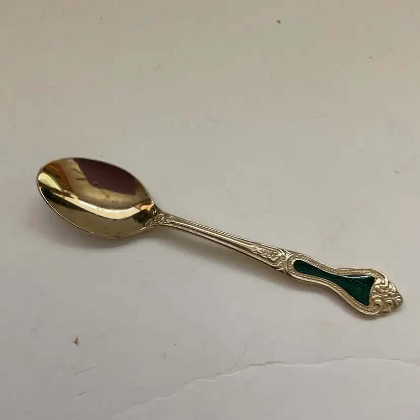 Green Enamel Decorated Sugar Spoon