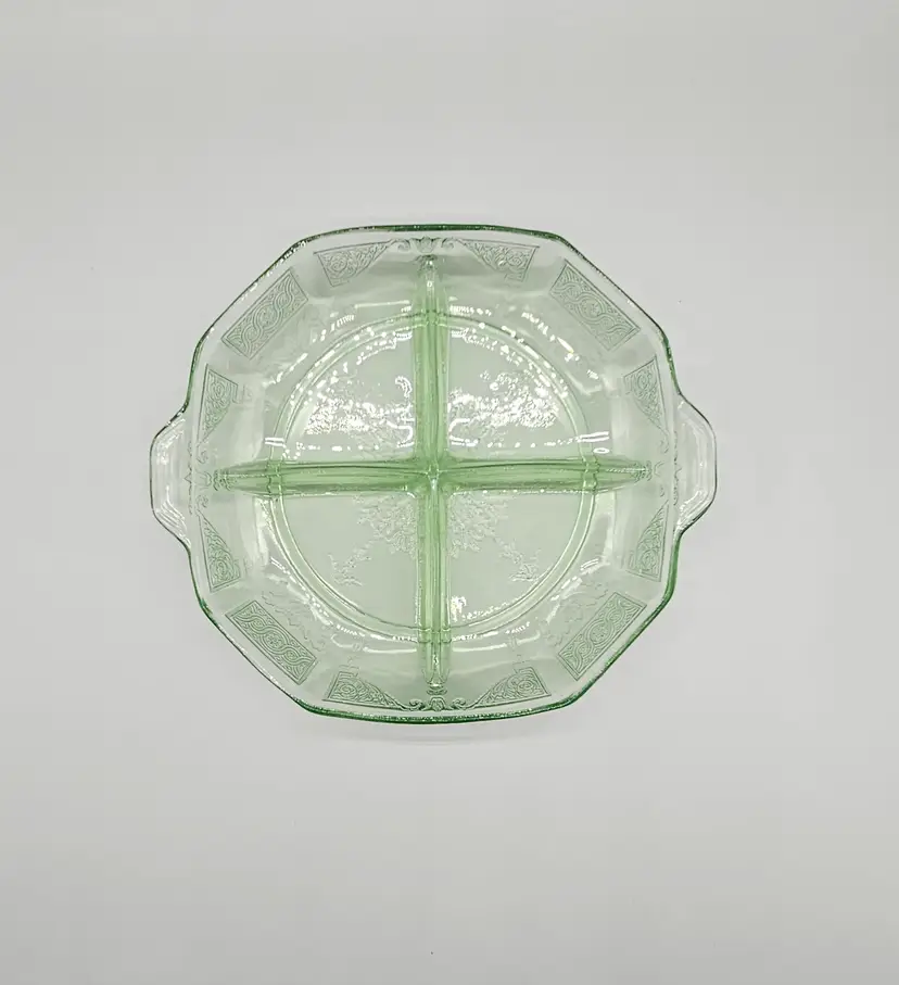Anchor Hocking Uranium Princess Glass 4 Part Divided Dish