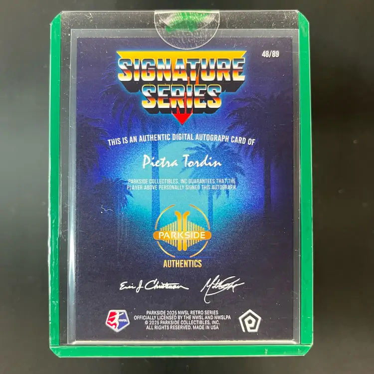 Pietra Tordin 2025 Parkside NWSL Retro Rookie Signature Series Autograph /89 Soccer Card