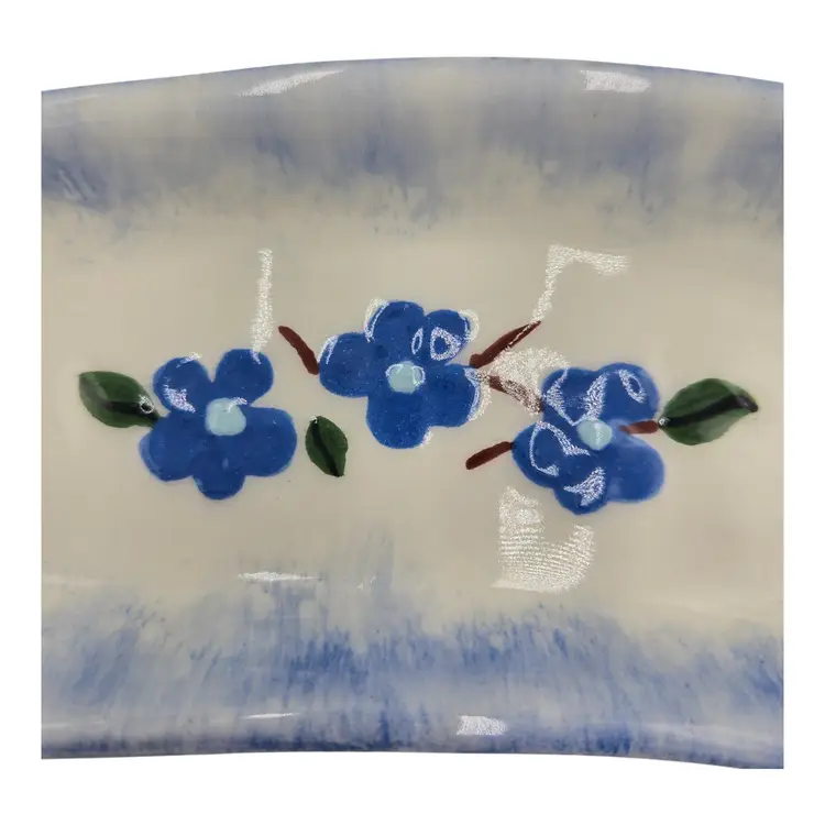 Ceramic Tray Blue Floral 10.5" Signed