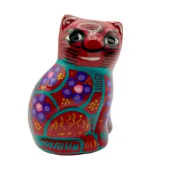 TALAVERA Red Cat Figurine Mexican Folk Art Terracotta Hand Painted 3.5” H