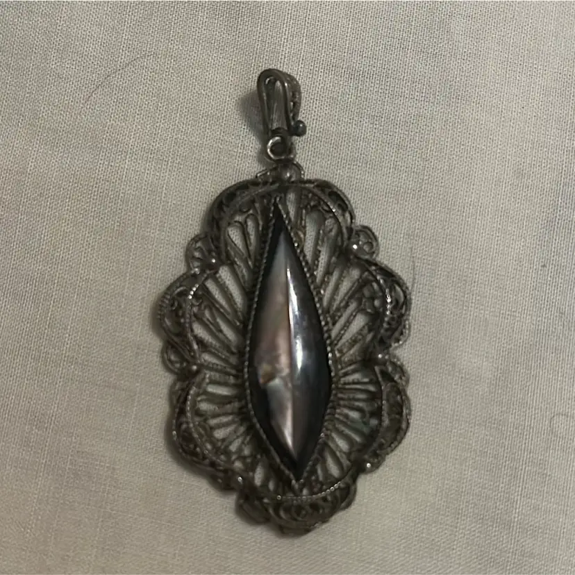 Vintage Filigree Pendant with Mother of Pearl Inlay
