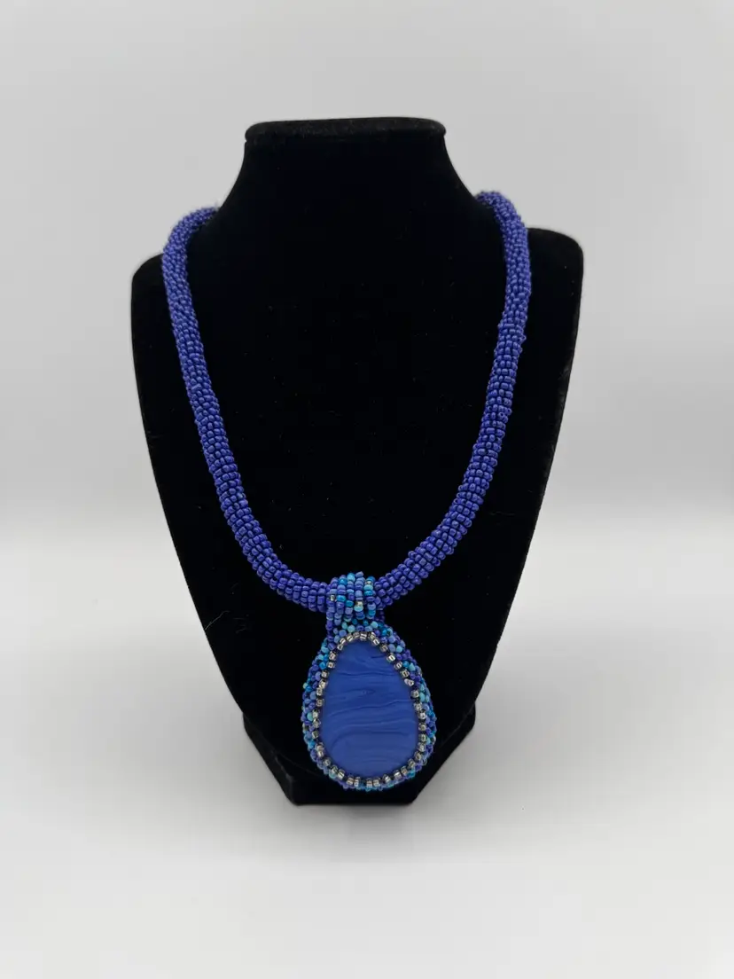 #15. Chico’s Blue Violet Seed Beads W/Pendant  Necklace 19” Long w/extender