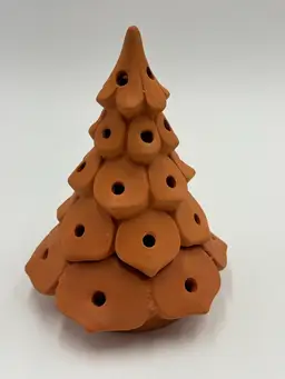 Vintage 7" Terracotta Christmas Tree Luminary Tealight Two Piece Made In Portugal