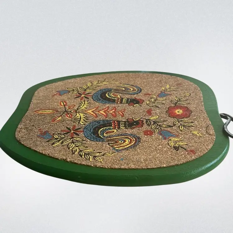 Pennsylvania Dutch Style Cork and Wood Trivet - VTG